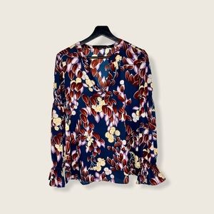 Ann Taylor Floral Multi Plunging Long Sleeve Top
